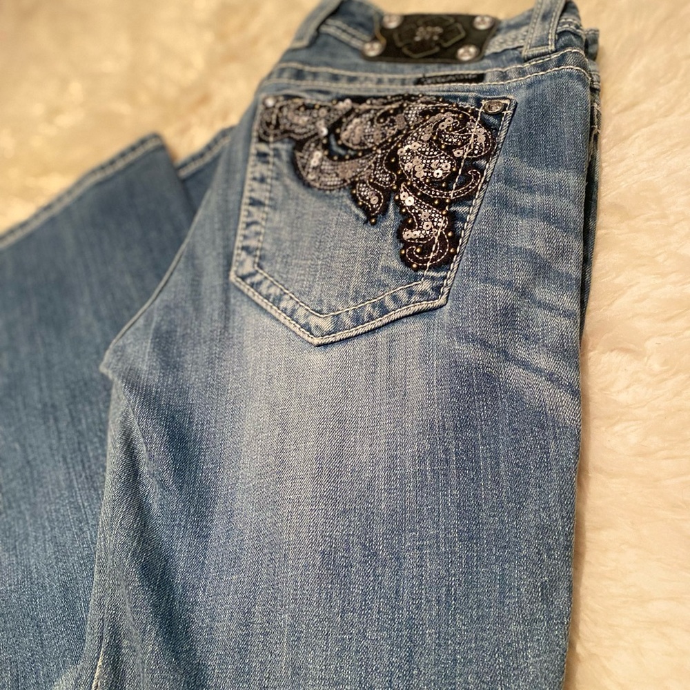 Miss Me Blue Boot Cut Jeans with Black Detailing